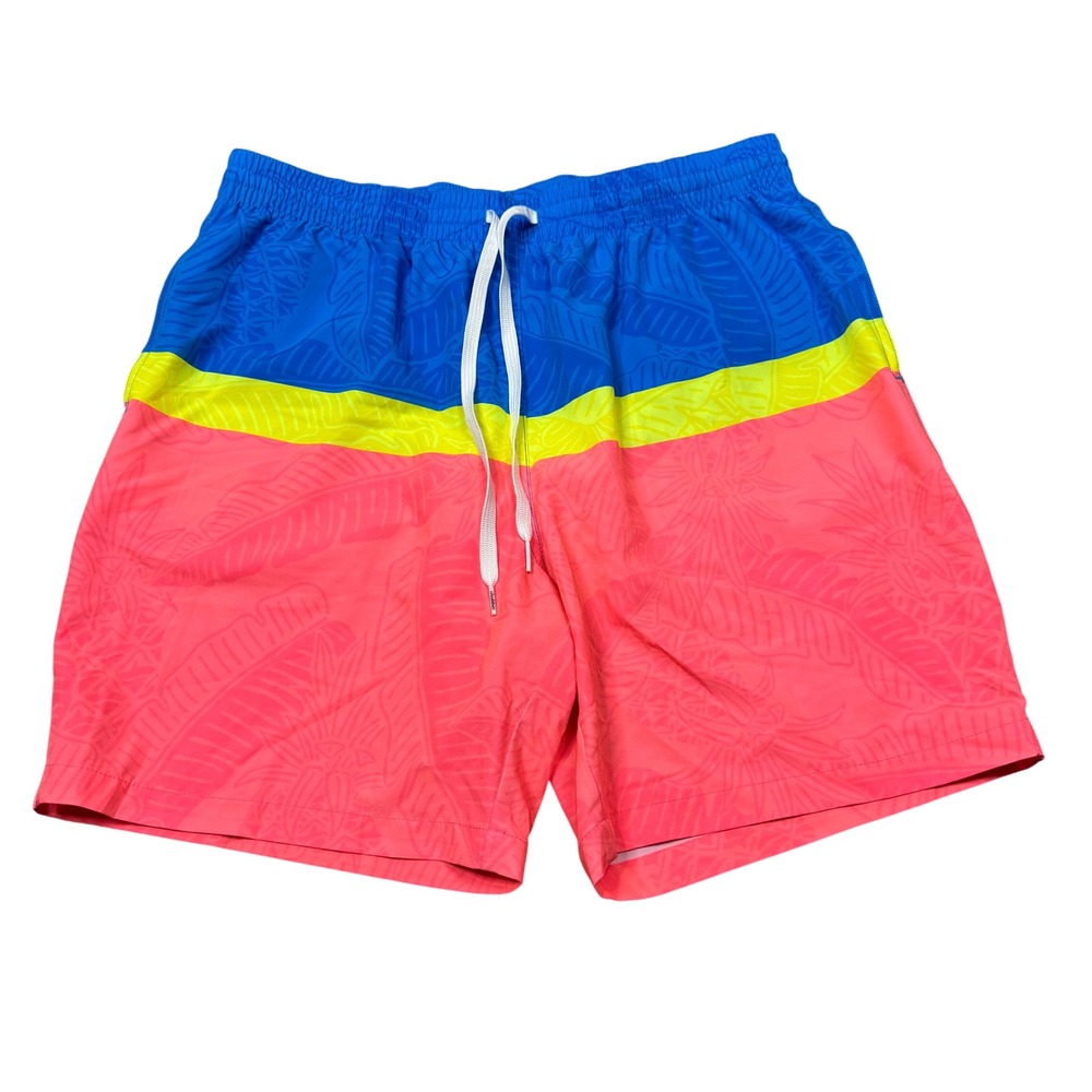 Chubbies The Shady Palms Swim Trunks XL 7" Inseam Blue Pink Tropical Colorblock